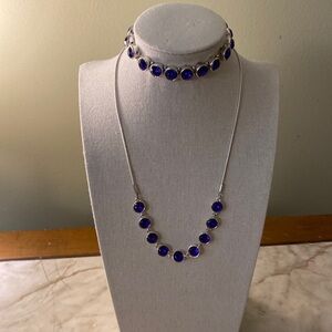 Nine West purple crystal silver tone necklace/ matching bracelet